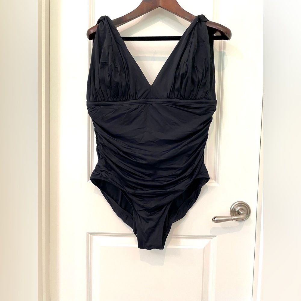 Carmen Marc Valvo Elegant Black One-Piece Swimsuit Size 18W